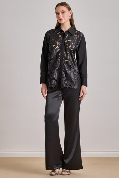 Guitar Basen Altı Siyah Poplin Gömlek