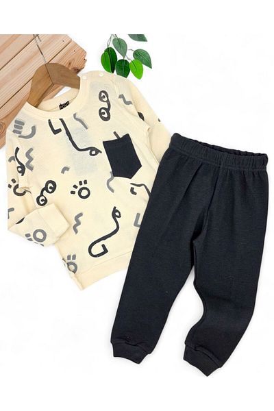 voyyo kids baby Baby Boy Geometric Printed, Waffle Fabric, Seasonal 6-9-12-18-24 Months Long Sleeve Boy Set
