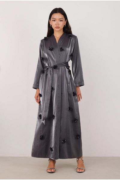 HEQA Floral Appliqued Abaya Black