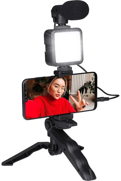 Grundig Telephone Tripod with Lamp - Tripod with Microphone - LEDs with 3 Colour Settings - For Phon