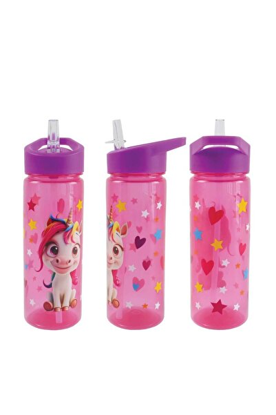 S COOL Unicorn water bottle 600ml plastic with straw