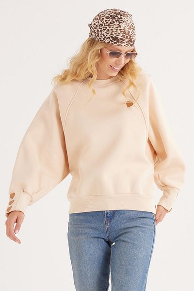Tudors Women's Regular Fit Classic Cut 100% Cotton Printed Crew Neck Beige Sweatshirt