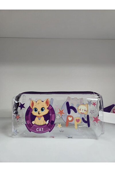 TATLI GÜNLER Şeffaf Kedi Desenli Kalemlik – Fermuarlı, Dayanıklı Kırtasiye ve...