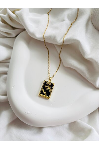 Home Tarot Kart Tasarımlı El ve Güneş Figürlü Kolye- Altın Renk Nazar ve Ener...