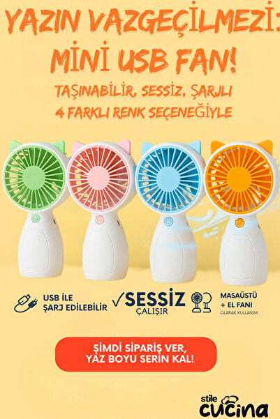 Stile Cucina 4 adet Şarjlı Mini El Fanı Ve Masa Fanı Soğutucu Pervane Taşınab...
