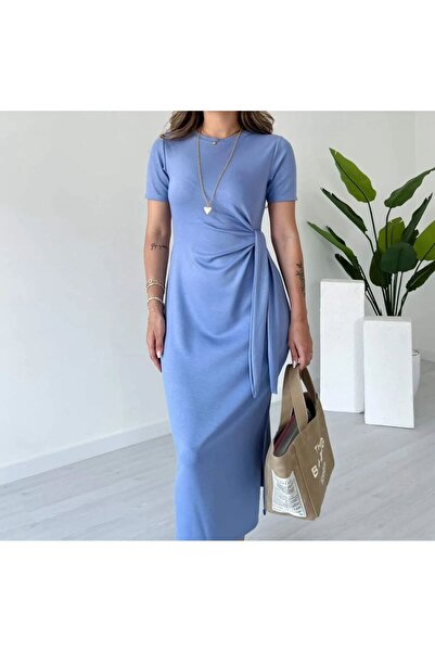 tülaybutik kadın yazlık pamuklu kumaş esnek midi boy elbise