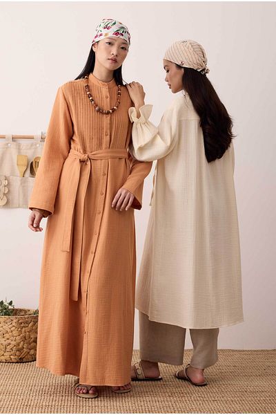 HEQA Muslin Ribbed Dress Salmon