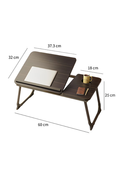 Herum Folding laptop table, with adjustable tilt, cup holder, Herum, Brown, 60 x 32 x 25 cm