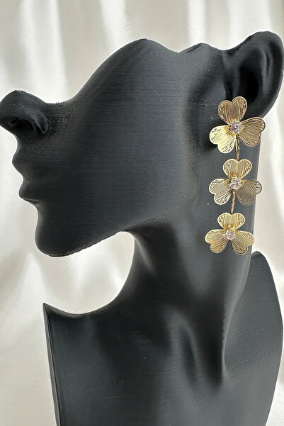 Modex Wire Single Stone Detail Clover Dangle Nail Earrings (6cm)