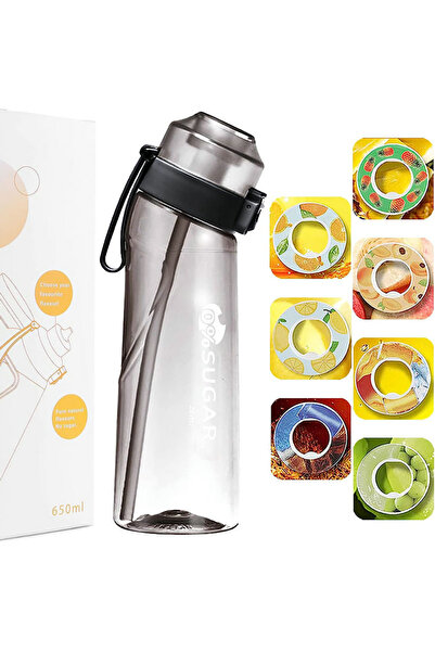 Choice زجاجة مياه رياضية سوداء بسبع حلقات متحركة مع 1 أو 7 نكهات، سعة 650 مل،...