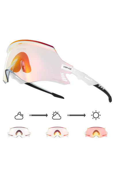 KAPVOE Photochromic 1LENS RE-1L-11 Red Photochromic Cycling Glasses UV400 Men...