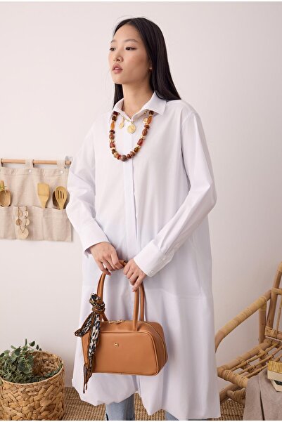 HEQA Etek Ucu Balon Gömlek Beyaz