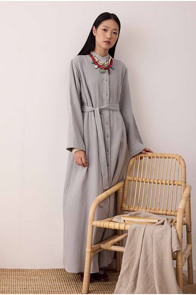 HEQA Muslin Ribbed Dress Gray