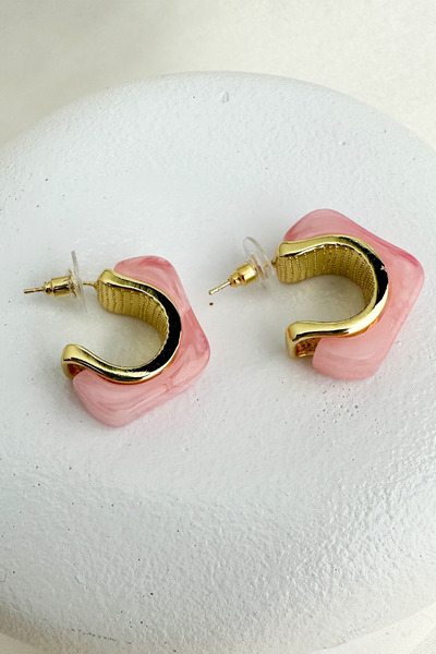 Modex Gold Acrylic Square Stud Hoop Earrings (3cm)