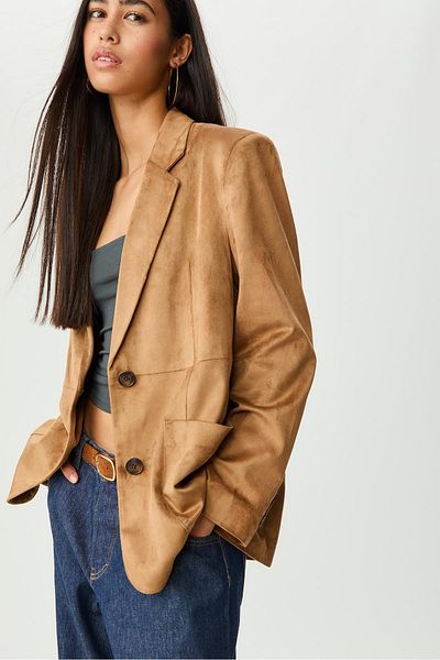 Stradivarius Faux suede blazer with pockets