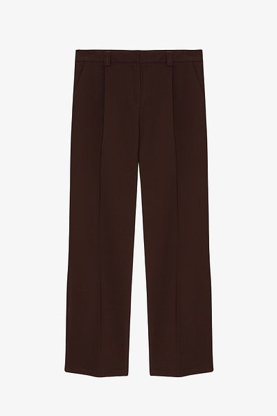 Quzu Pile Detailed Regular Waist Carrot Trousers Brown