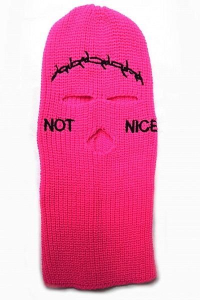 Belifanti Collection Barbed Wire Note Nice Embroidered Knitted Unisex Balaclava Fuchsia Pink