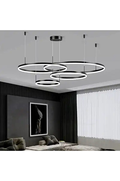 LED CONCEPT Lustra LED cu 3 tipuri de lumina si telecomanda, neagra, rotunda,...