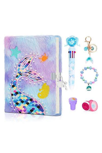 Choice دفتر ملاحظات حورية البحر الأرجوانية المحشو للفتيات مع قفل ومفاتيح، مجل...