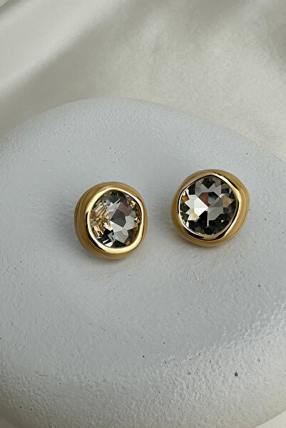 Modex Gold Color Stone Geometric Shaped Stud Design Earrings (2cm)