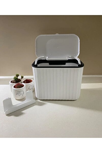ELİFSU HOME White 8 Lt Kitchen Counter Top and Cabinet Hanging Trash Can