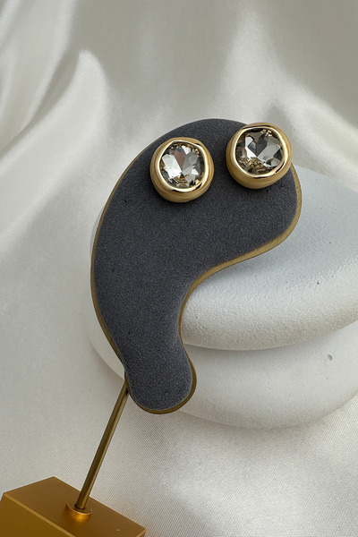 Modex Gold Color Stone Geometric Shaped Stud Design Earrings (2cm)