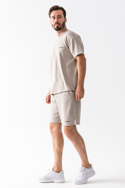 JB John Borners Jb Men's John Borners Printed 100% Cotton Shorts T-Shirt Suit Beige - 25Y 7819