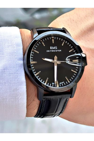 Romanson Special Design Leather Cord Black Color Steel Case Men Wrist Watch 1447.08Mr