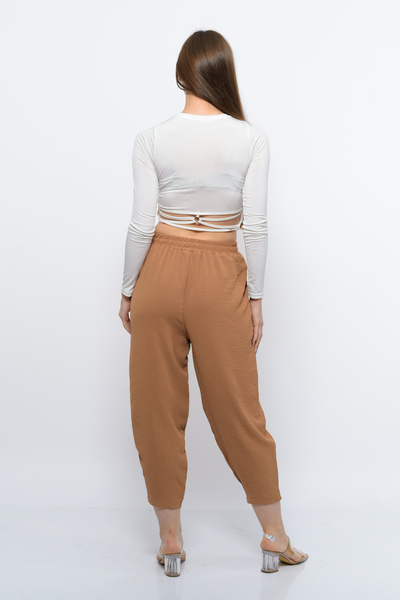 BEHALLE Thin Women's Summer Casual High Waist Loose Cotton Slouchy Fit Basic Elastic Waist Ankle Length Pants