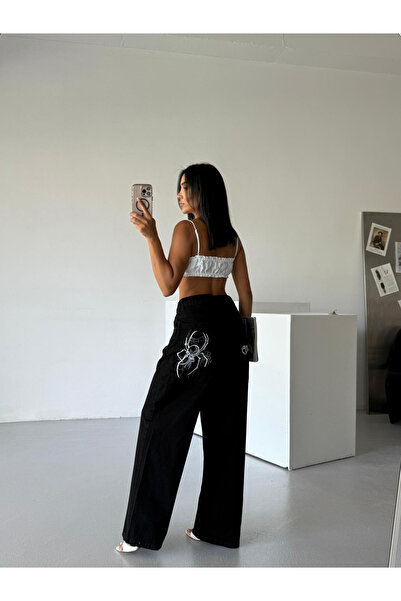 Bravebell Street Style Spider Embroidered Baggy Unisex Trousers