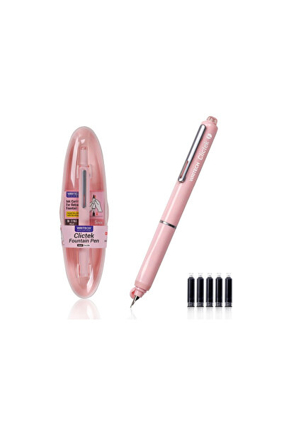 Writech Stilou retractabil corp roz + 5 patroane cu cerneală albastru