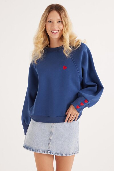 Tudors Women's Regular Fit Classic Cut 100% Cotton Printed Crew Neck Navy Blue Sweatshirt