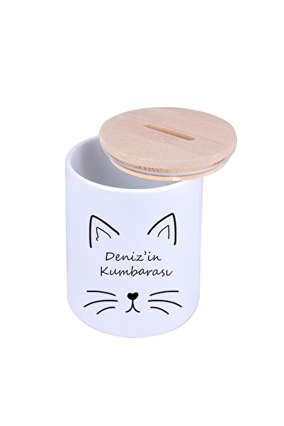 LIWOGY Kişiye Özel Kedili İsim Baskılı Kumbara / Dekoratif Kumbara / Kişisell...