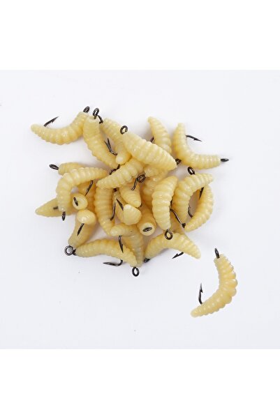 Choice 50pcs Yellow Maggots Fishing Bait Set with Hooks - Versatile Grub Lures for Bass,Trout,Crappie,Blue