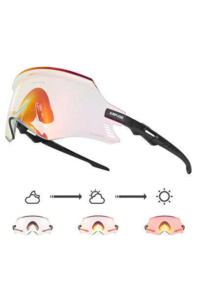 KAPVOE نظارة شمسية لركوب الدراجات للرجال والنساء، لون أحمر، فوتوكروميك 1LENS ...