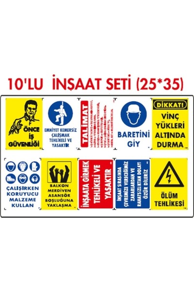GVA İNŞAAT UYARI İKAZ LEVHA SETİ 10 PARÇA