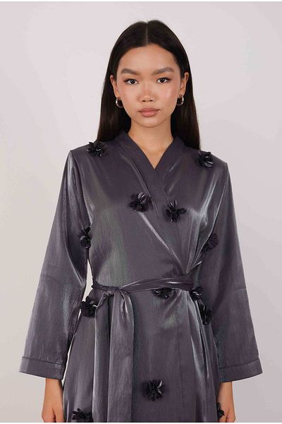 HEQA Floral Appliqued Abaya Black