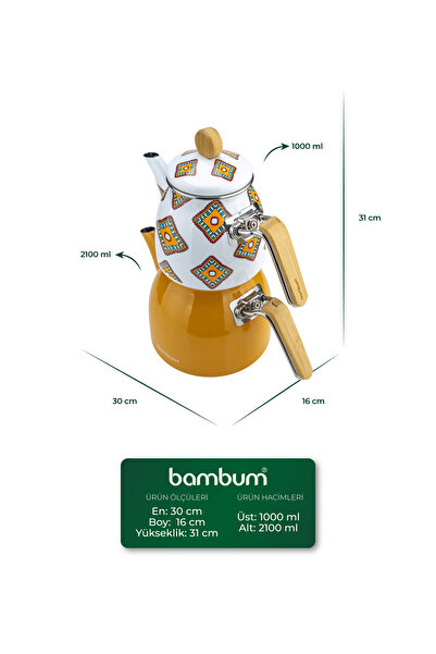 Bambum Unique Bamboo Handle Teapot Set Mustard
