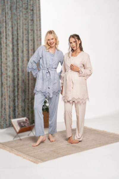 LOHOUSE Women's Aviator Muslim Woven Long Sleeve Maternity Maternity Pajama Set with Maternity Dress