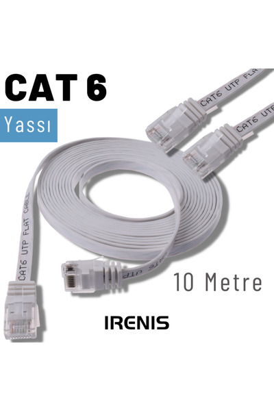 IRENIS 10 Metre CAT6 Kablo Yassı Ethernet Network Lan Ağ İnternet Kablosu