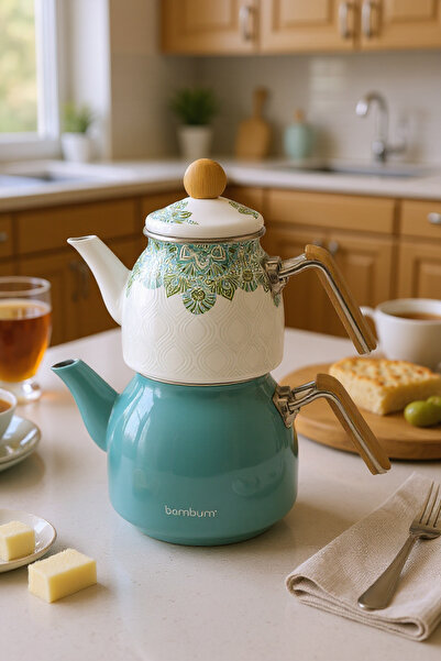 Bambum Unique Bamboo Handle Teapot Set Turquoise