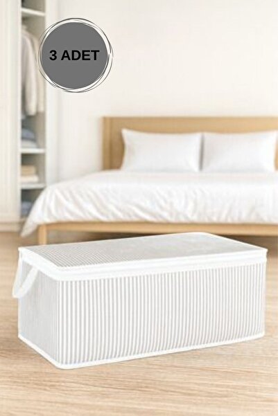 Pomask Striped Large Size under Base and Sofa Bed Type Bag 70X35X20 cm 3 Pcs
