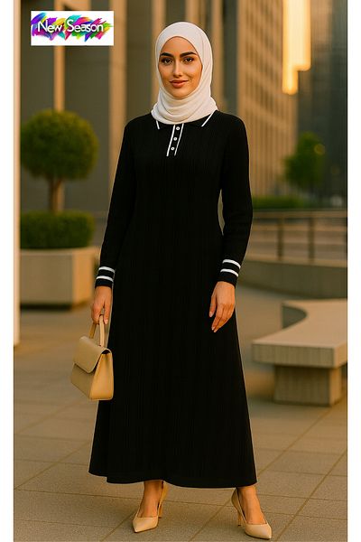 semela New Season Buttoned Polo Neck Long Knit Dress