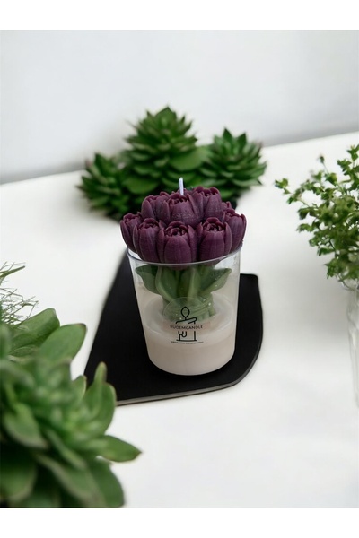 rudemcandle Bardakta çiçek demeti dekoratif hediyelik mum