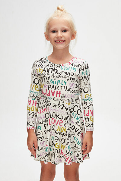 LOVETTI Ecru Girl's Glasgow Pattern Long Sleeve Dress