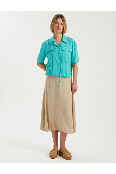 BGN workshop BAĞLAMA DETAYLI KISA KOLLU KETEN GÖMLEK