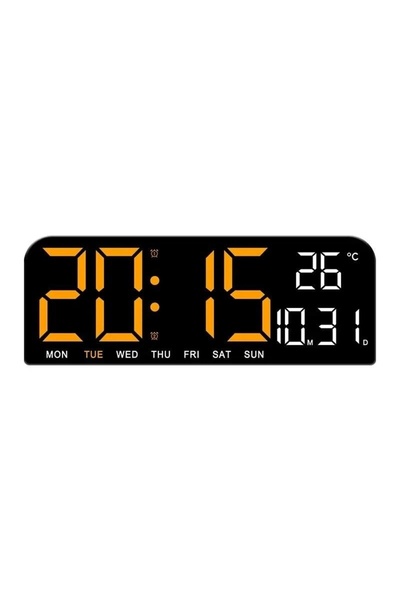 FOXMAG24 Digital Table/Wall Clock, Orange LED, Calendar, Alarm, Thermometer, Snooze, 24x9cm