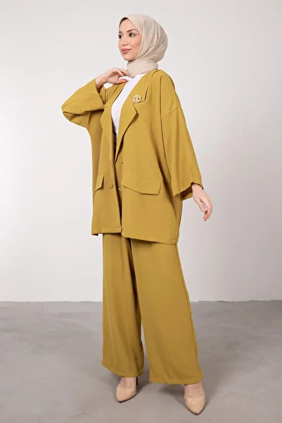 Tesettür Diyarı Oversize Cut Brooch Detailed Hijab Suit Standard Size (36-42 Compatible)