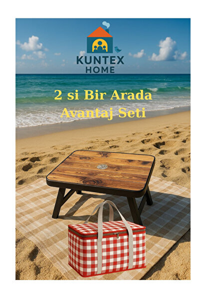 KUNTEX VİP 2 Li Piknik Seti Katlanabilir Masa +25 Litre Termal Piknik Çantası...