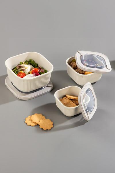 EWs Square 3 Piece Vacuum Sealed Air-Free Storage Container Set Gray (1800/1100/600 ml)